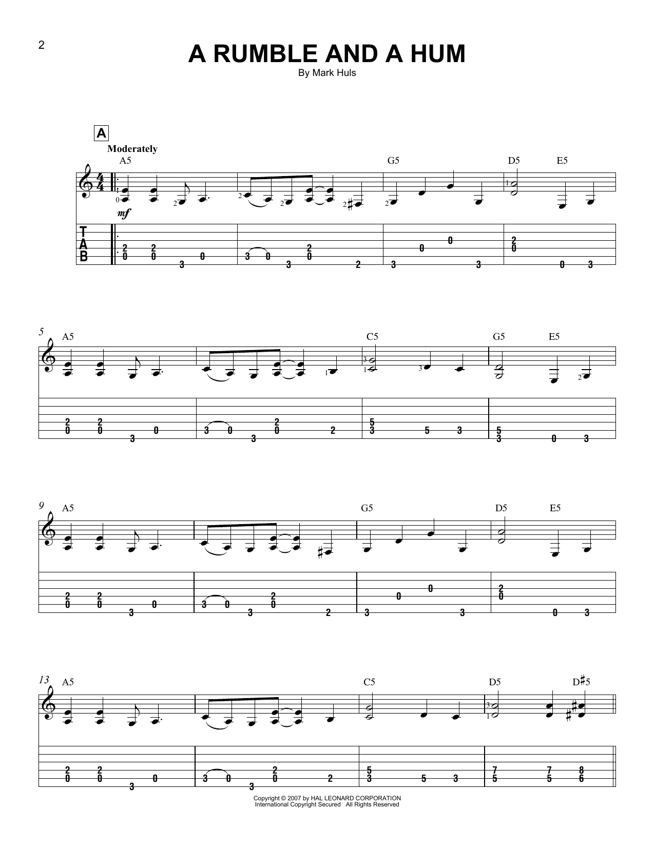 Mark Huls A Rumble And A Hum Sheet Music Notes & Chords for Easy Guitar Tab - Download or Print PDF