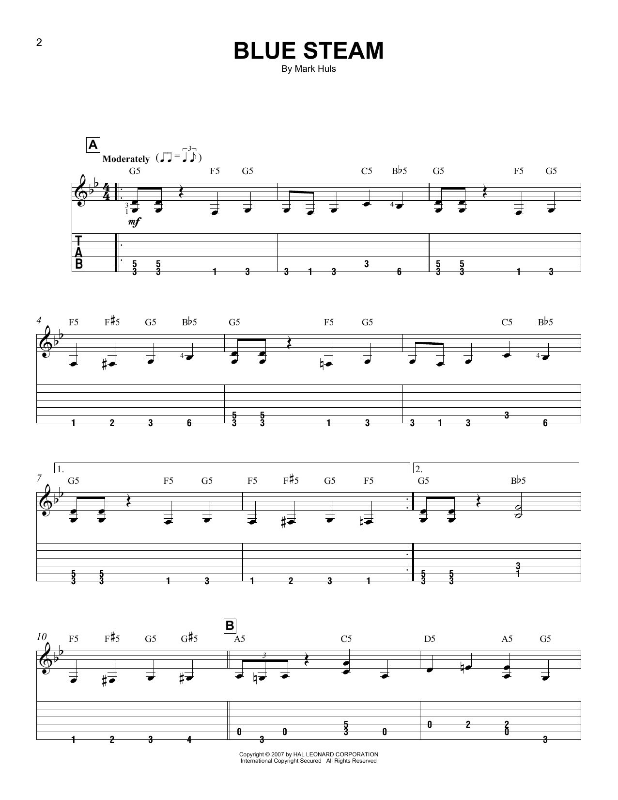 Mark Huls Blue Steam Sheet Music Notes & Chords for Easy Guitar Tab - Download or Print PDF