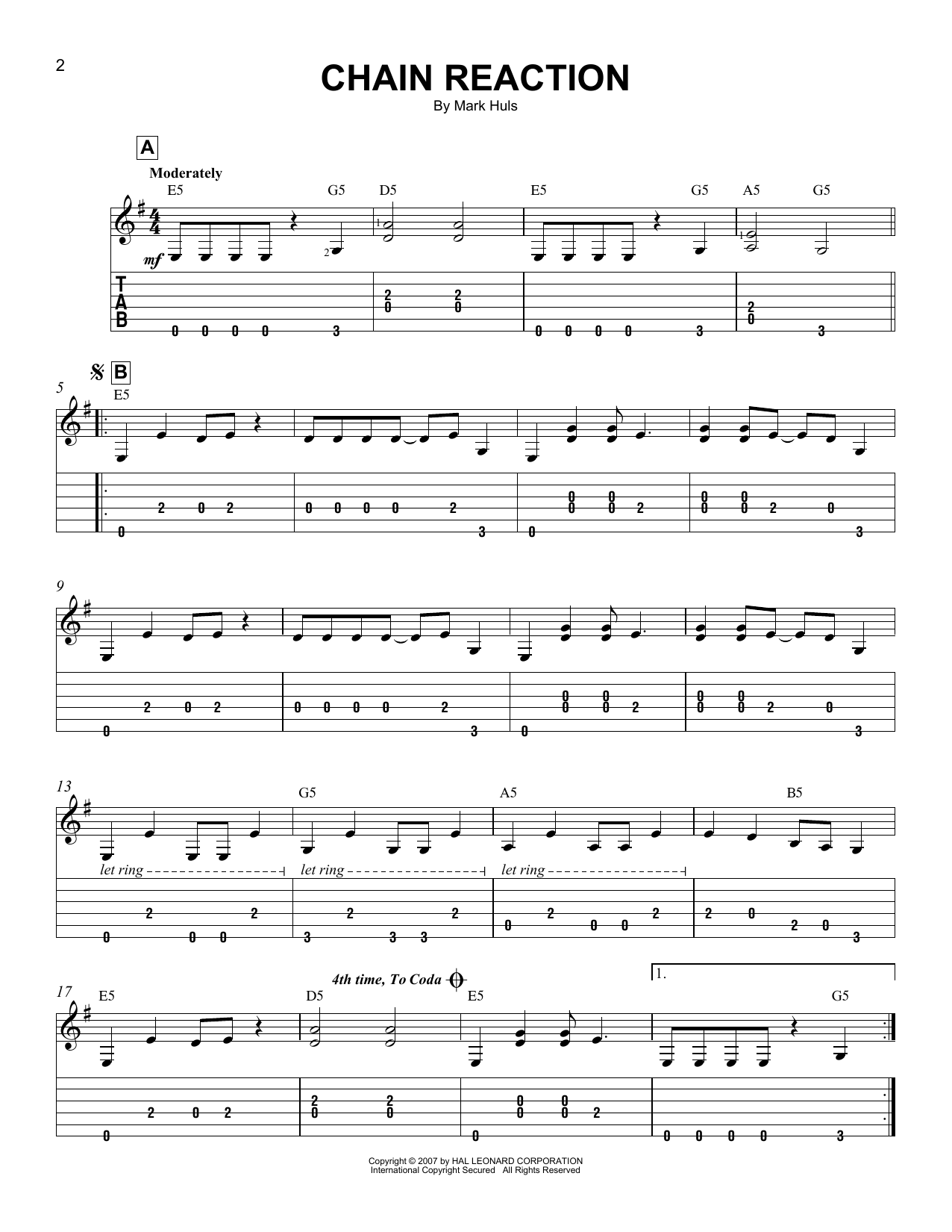 Mark Huls Chain Reaction Sheet Music Notes & Chords for Easy Guitar Tab - Download or Print PDF