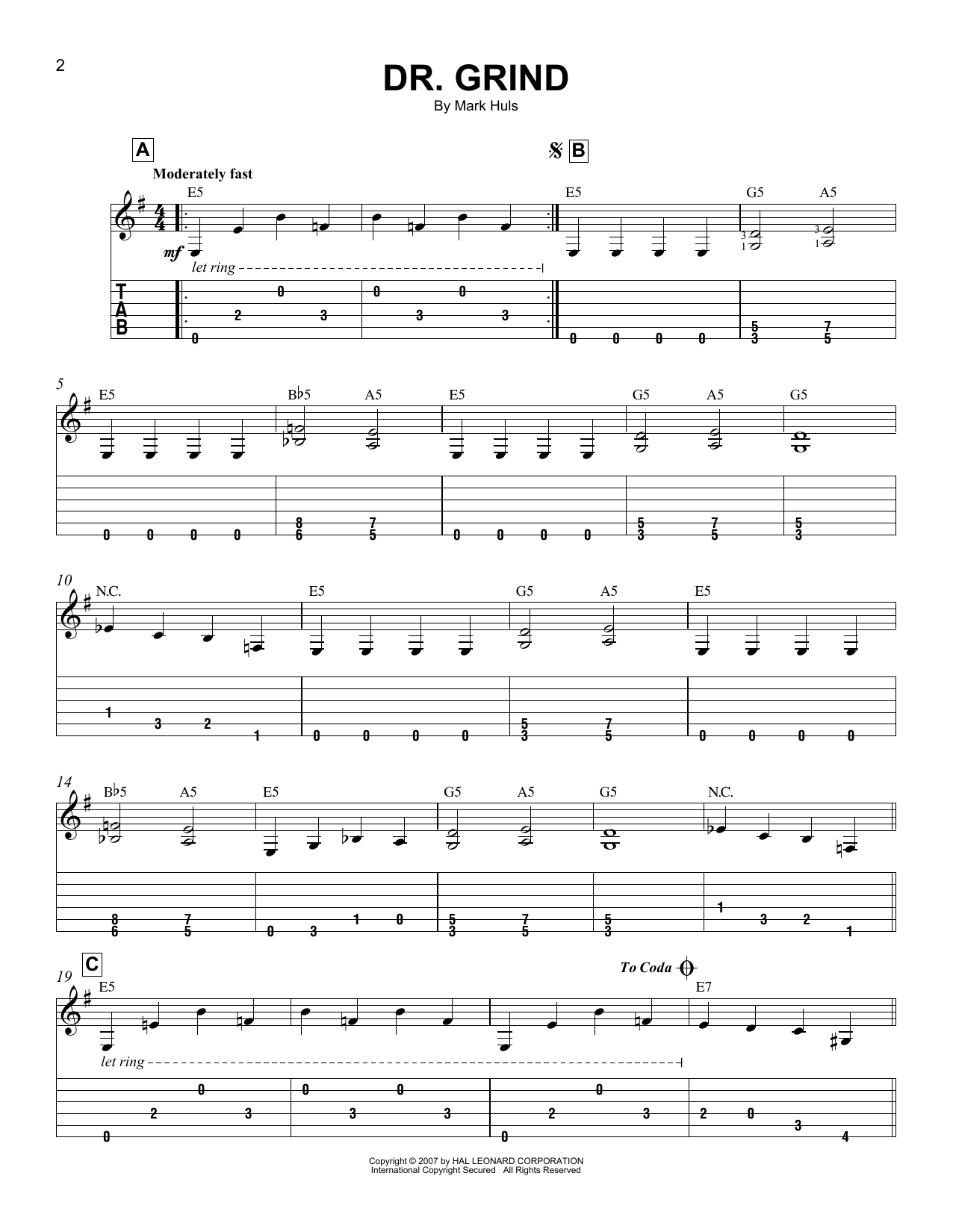 Mark Huls Dr. Grind Sheet Music Notes & Chords for Easy Guitar Tab - Download or Print PDF