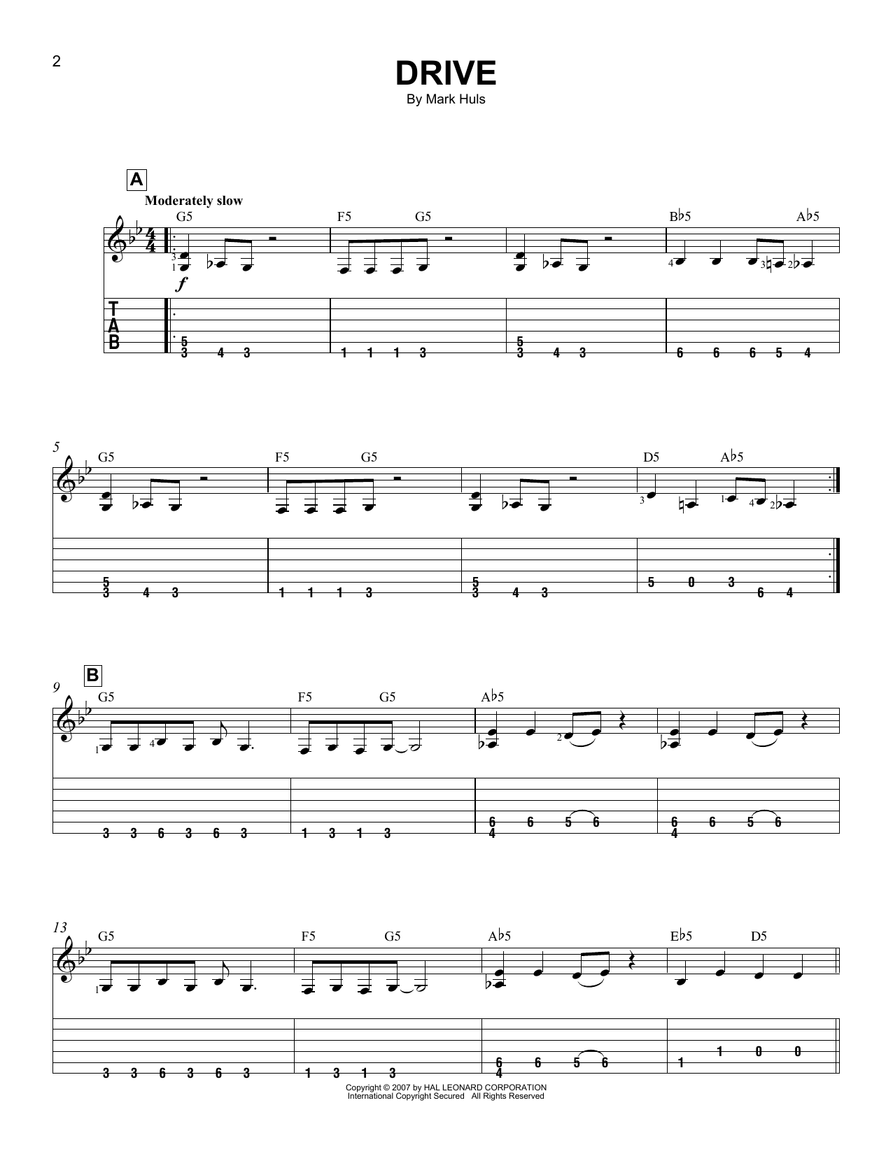Mark Huls Drive Sheet Music Notes & Chords for Easy Guitar Tab - Download or Print PDF