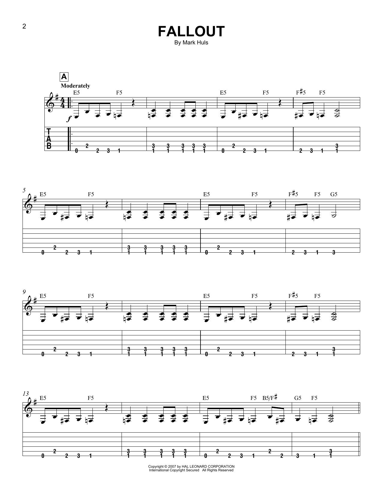 Mark Huls Fallout Sheet Music Notes & Chords for Easy Guitar Tab - Download or Print PDF