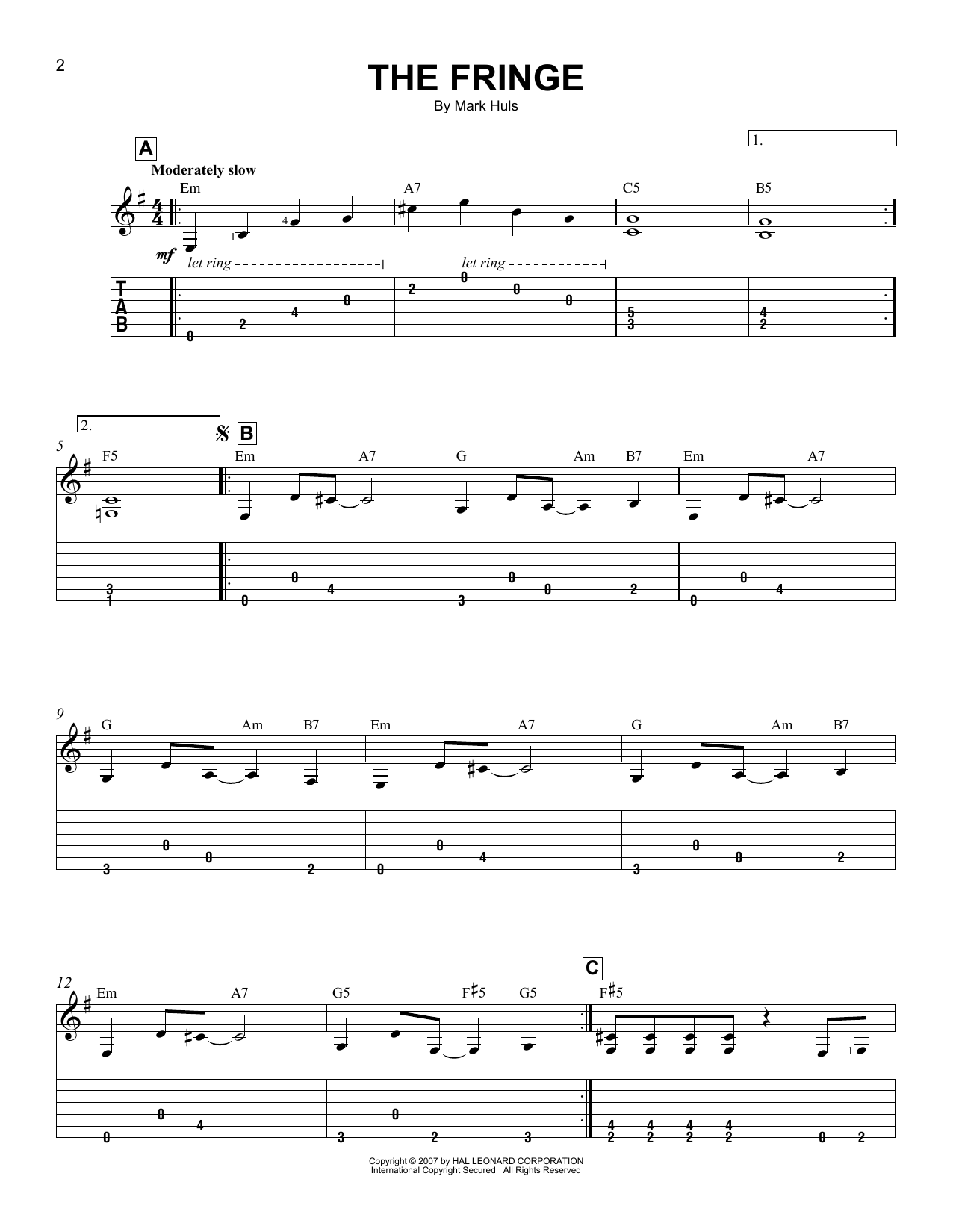 Mark Huls The Fringe Sheet Music Notes & Chords for Easy Guitar Tab - Download or Print PDF
