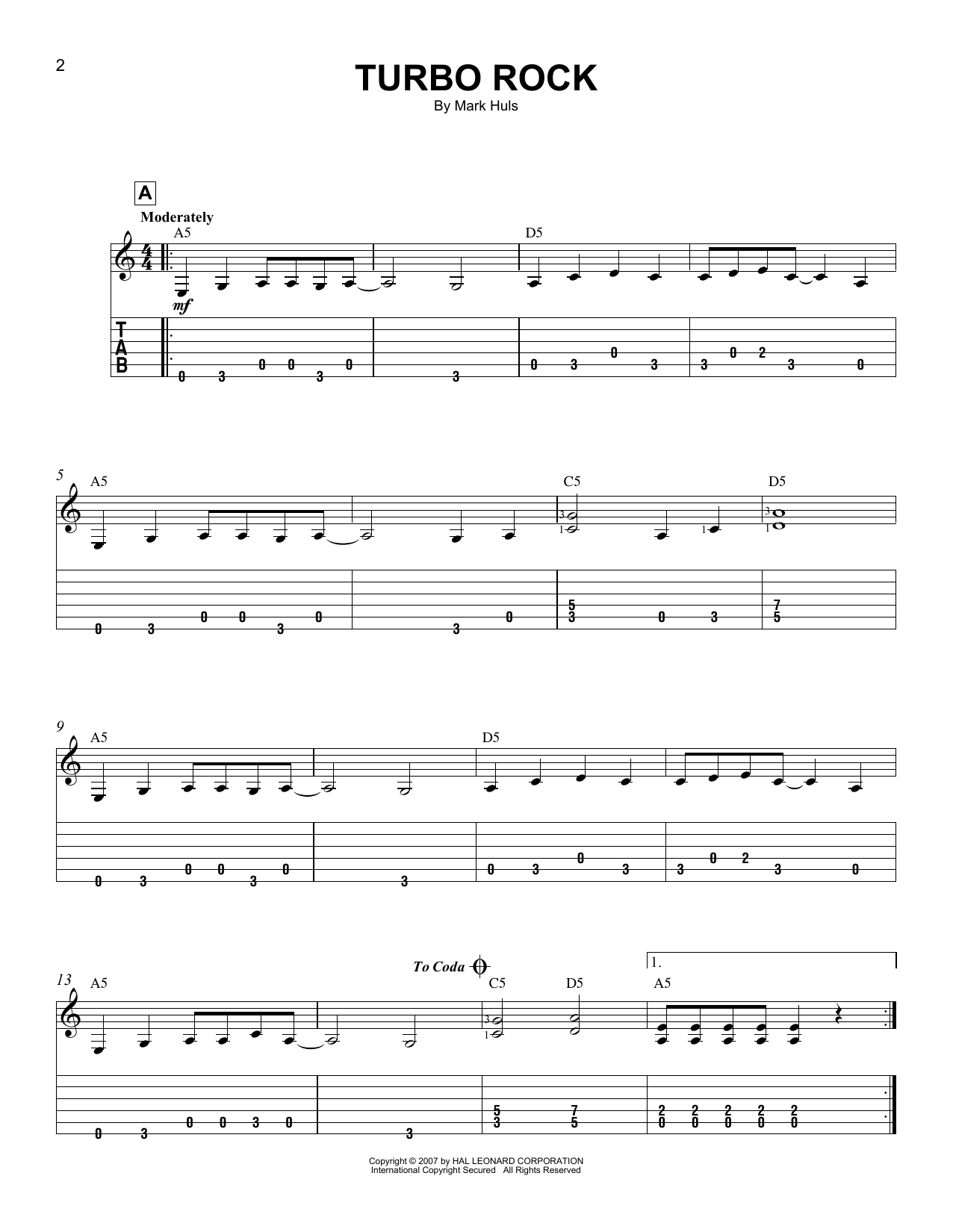 Mark Huls Turbo Rock Sheet Music Notes & Chords for Easy Guitar Tab - Download or Print PDF