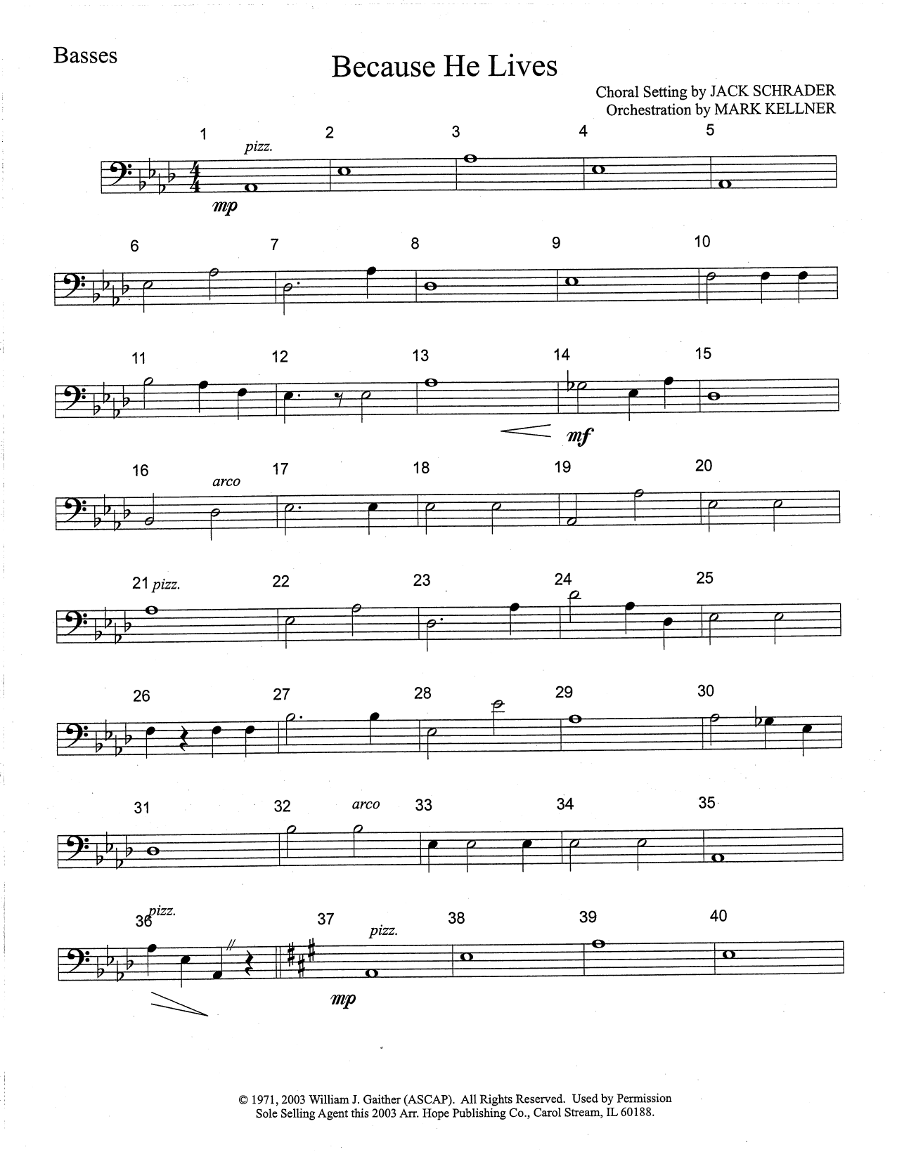 Mark Kellner Because He Lives - Bass Sheet Music Notes & Chords for Choir Instrumental Pak - Download or Print PDF