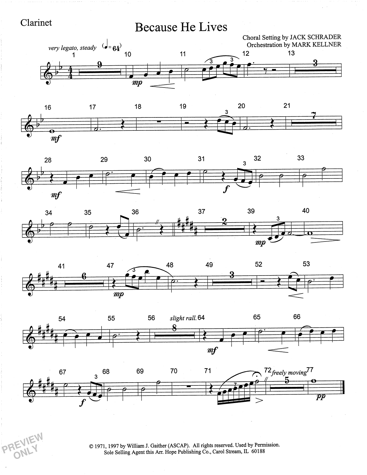Mark Kellner Because He Lives - Clarinet Sheet Music Notes & Chords for Choir Instrumental Pak - Download or Print PDF