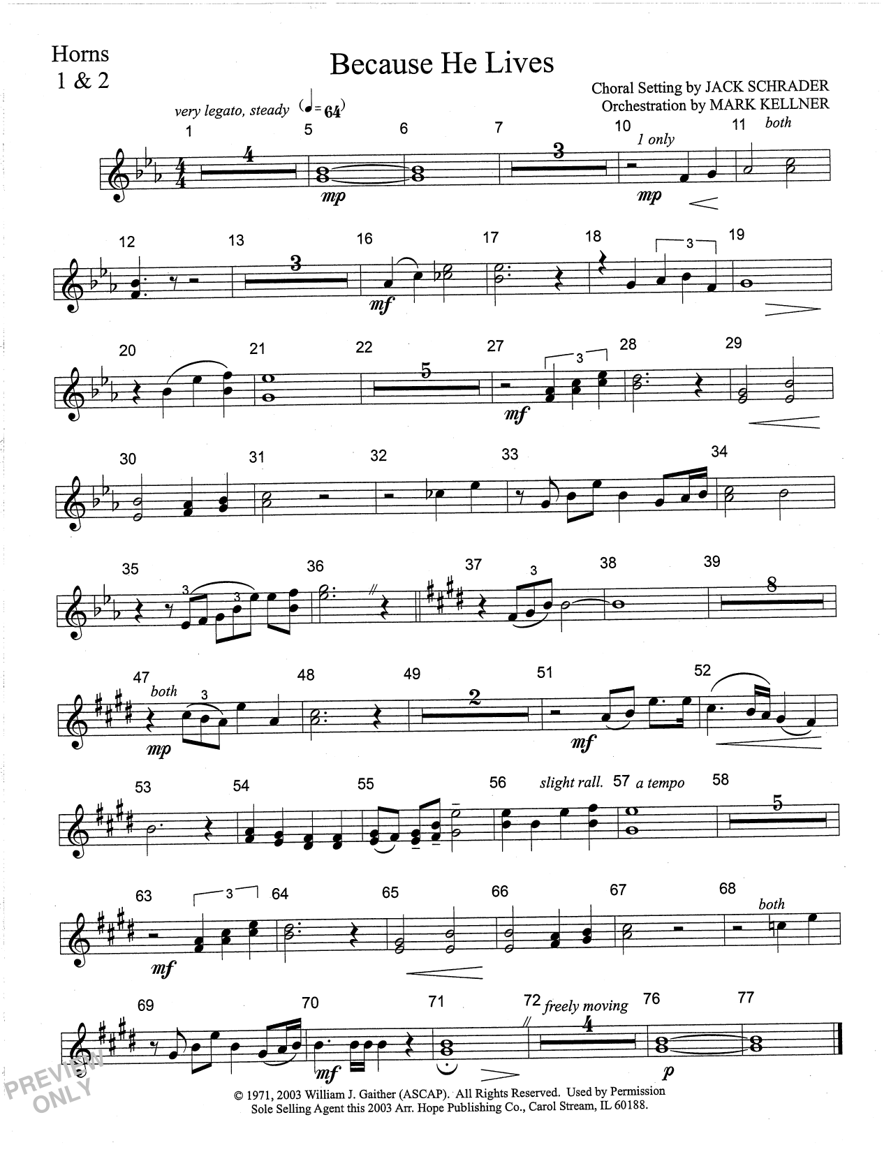 Mark Kellner Because He Lives - Flugelhorn Solo Sheet Music Notes & Chords for Choir Instrumental Pak - Download or Print PDF