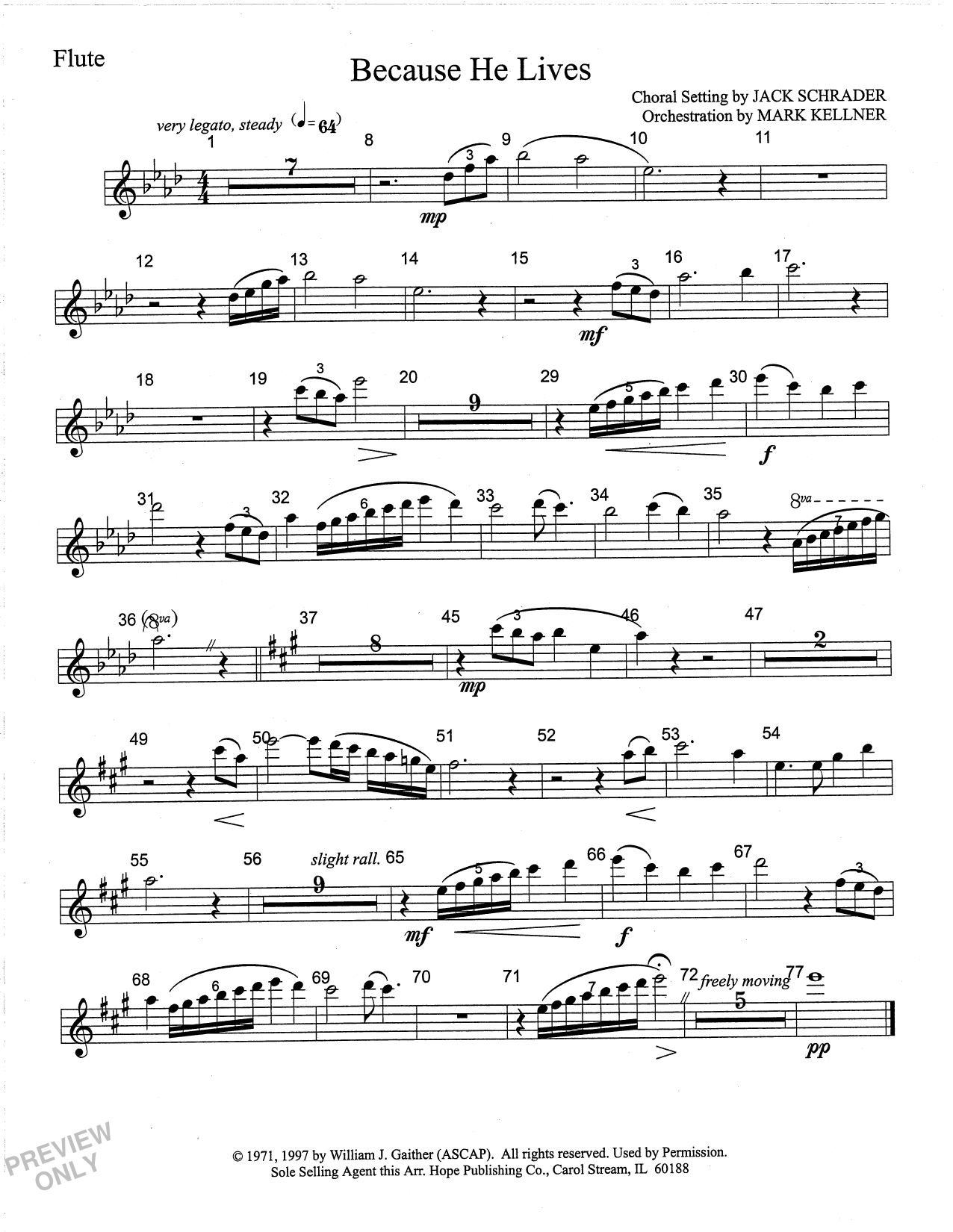 Mark Kellner Because He Lives - Flute Sheet Music Notes & Chords for Choir Instrumental Pak - Download or Print PDF