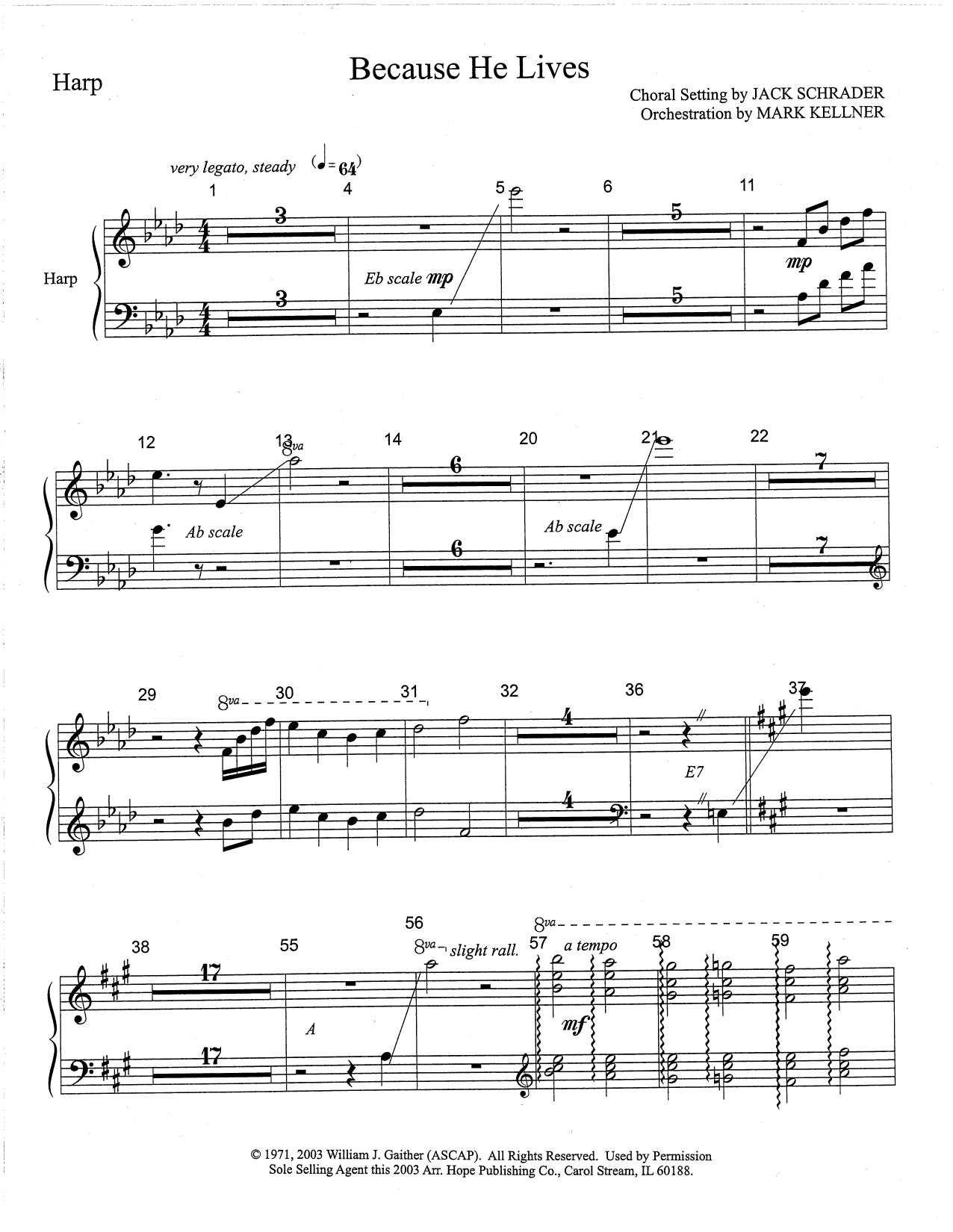 Mark Kellner Because He Lives - Harp Sheet Music Notes & Chords for Choir Instrumental Pak - Download or Print PDF