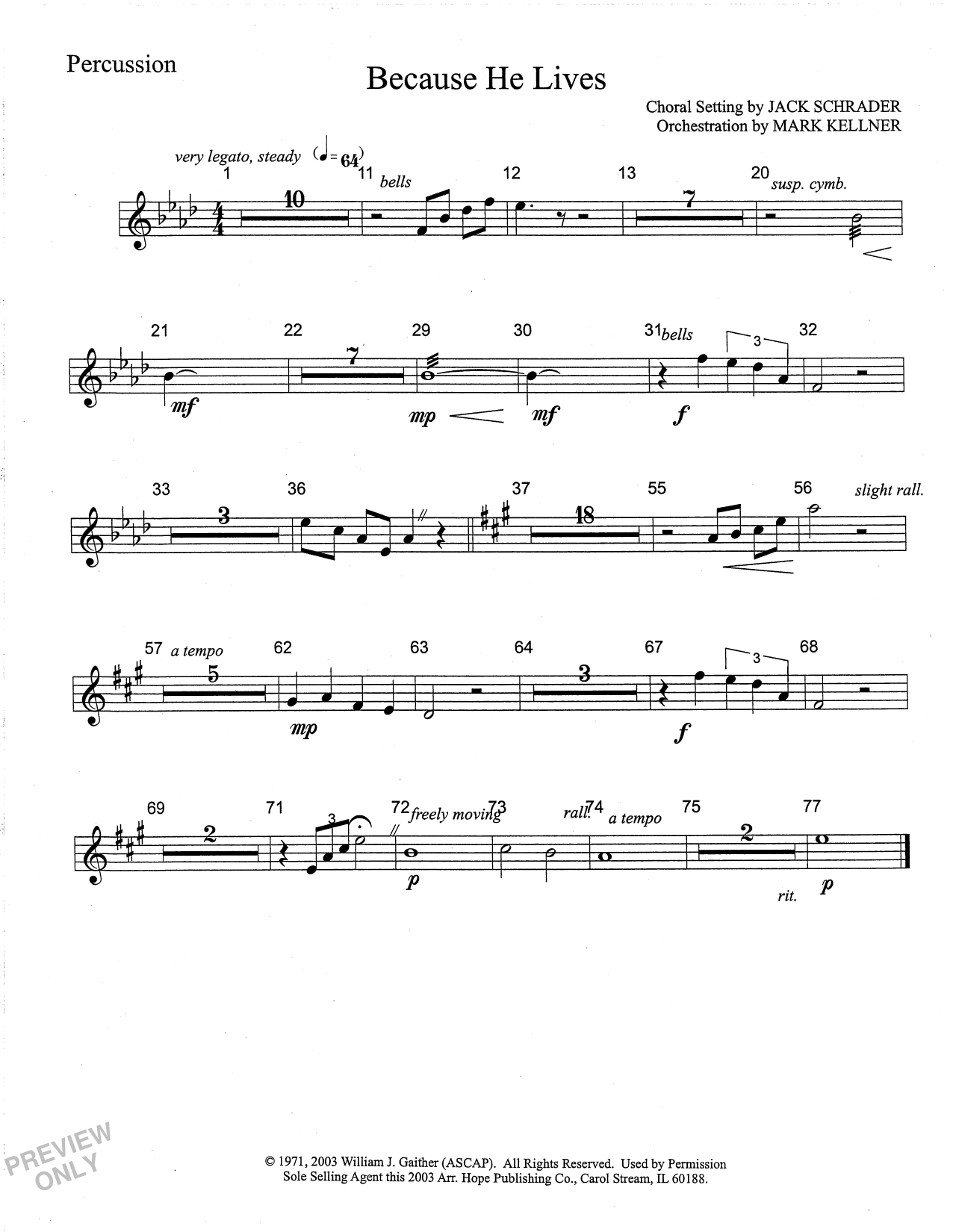 Mark Kellner Because He Lives - Percussion Sheet Music Notes & Chords for Choir Instrumental Pak - Download or Print PDF