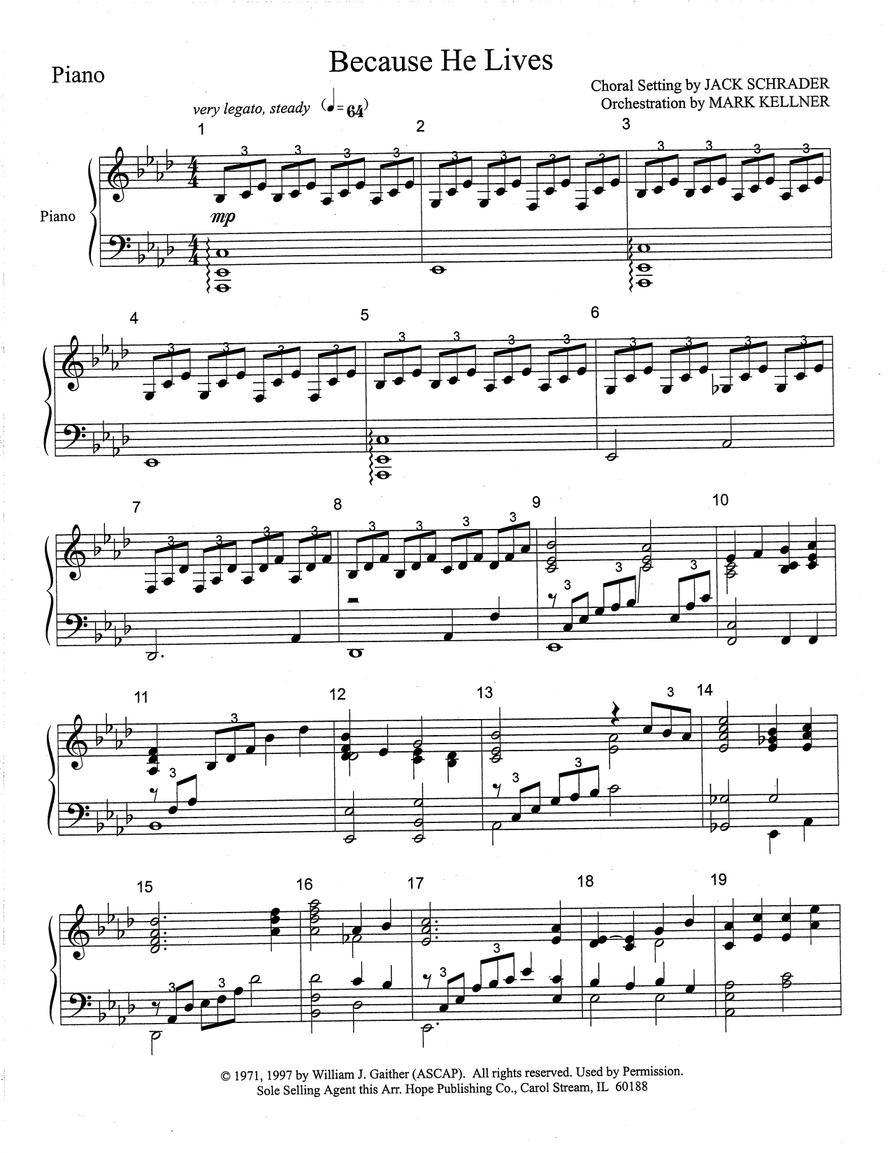 Mark Kellner Because He Lives - Piano Sheet Music Notes & Chords for Choir Instrumental Pak - Download or Print PDF