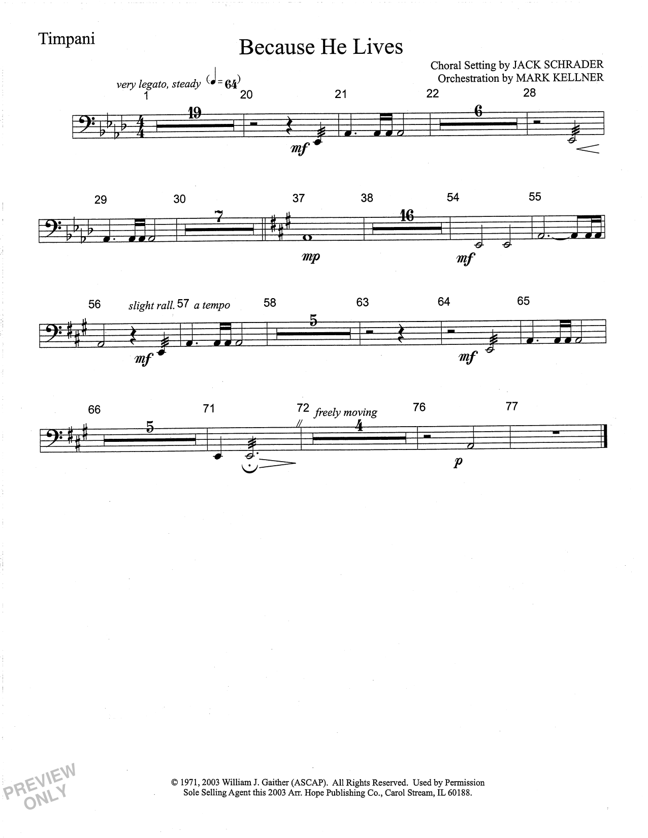 Mark Kellner Because He Lives - Timpani Sheet Music Notes & Chords for Choir Instrumental Pak - Download or Print PDF