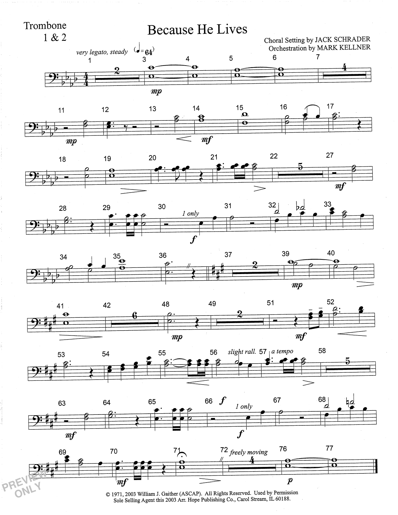 Mark Kellner Because He Lives - Trombone 1 & 2 Sheet Music Notes & Chords for Choir Instrumental Pak - Download or Print PDF
