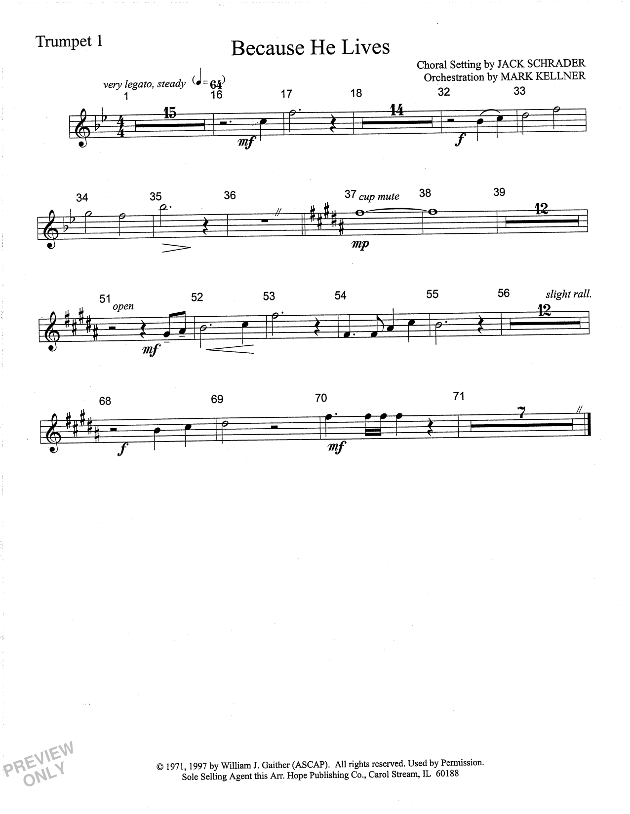 Mark Kellner Because He Lives - Trumpet 1 Sheet Music Notes & Chords for Choir Instrumental Pak - Download or Print PDF