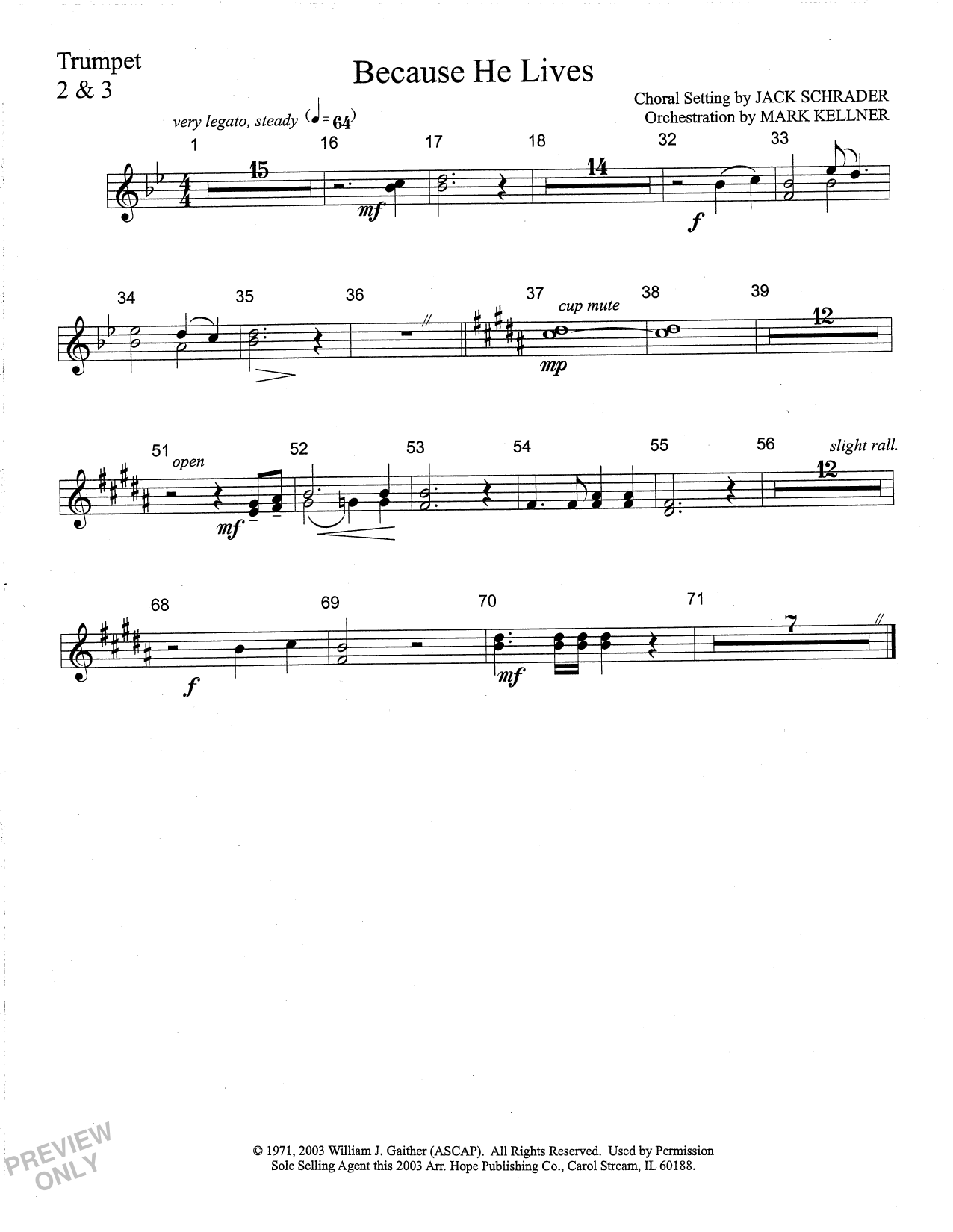 Mark Kellner Because He Lives - Trumpet 2 & 3 Sheet Music Notes & Chords for Choir Instrumental Pak - Download or Print PDF