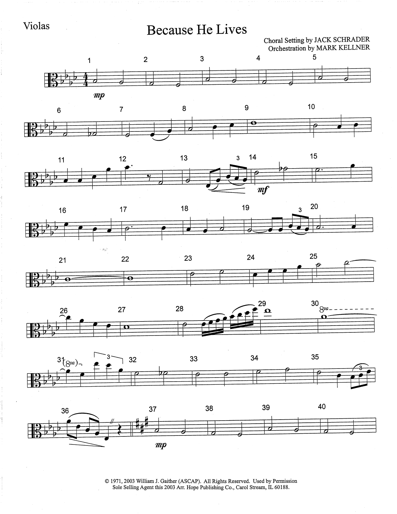 Mark Kellner Because He Lives - Viola Sheet Music Notes & Chords for Choir Instrumental Pak - Download or Print PDF
