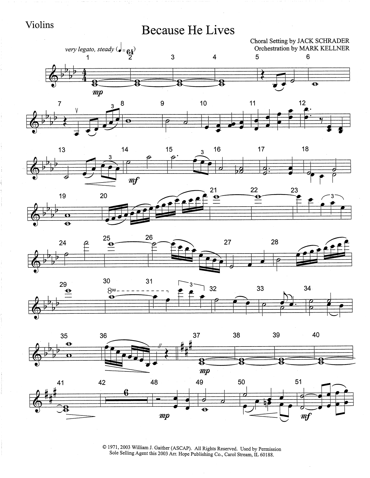Mark Kellner Because He Lives - Violin Sheet Music Notes & Chords for Choir Instrumental Pak - Download or Print PDF