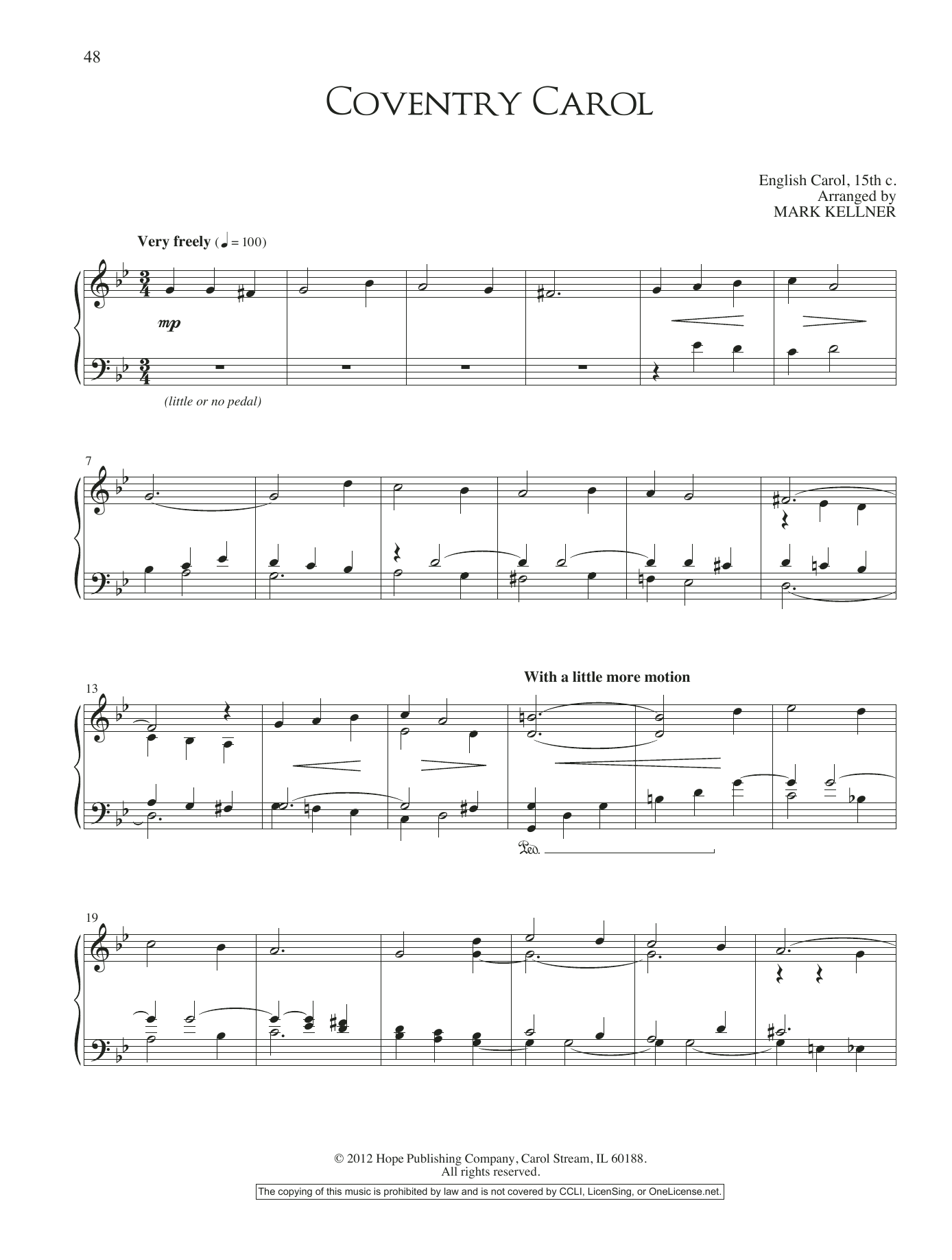 Mark Kellner Coventry Carol Sheet Music Notes & Chords for Piano Solo - Download or Print PDF