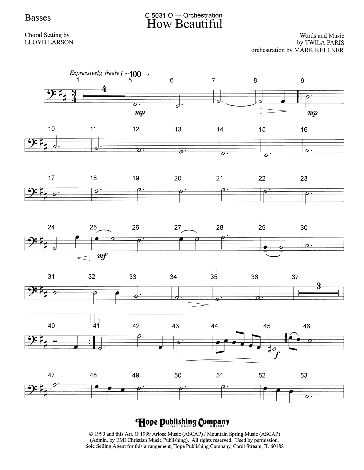 Mark Kellner How Beautiful - Bass Sheet Music Notes & Chords for Choir Instrumental Pak - Download or Print PDF
