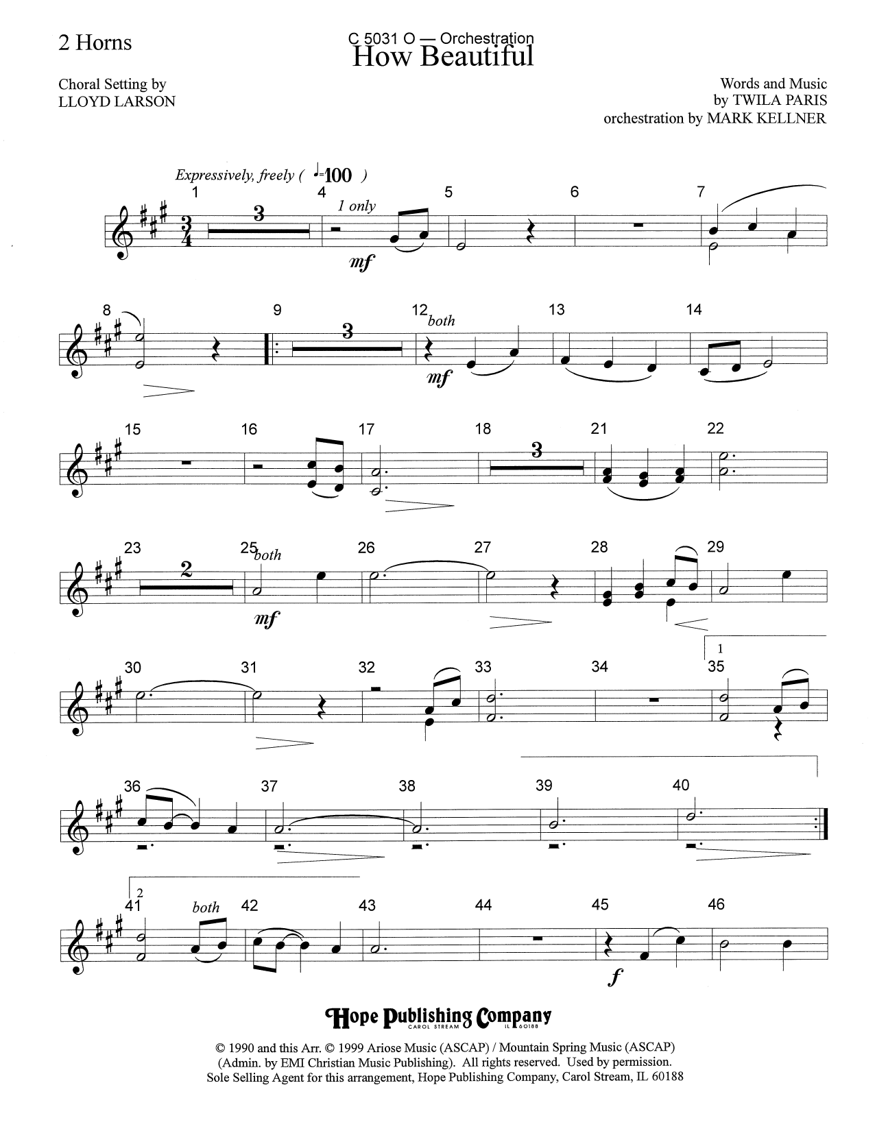 Mark Kellner How Beautiful - F Horn 1 & 2 Sheet Music Notes & Chords for Choir Instrumental Pak - Download or Print PDF