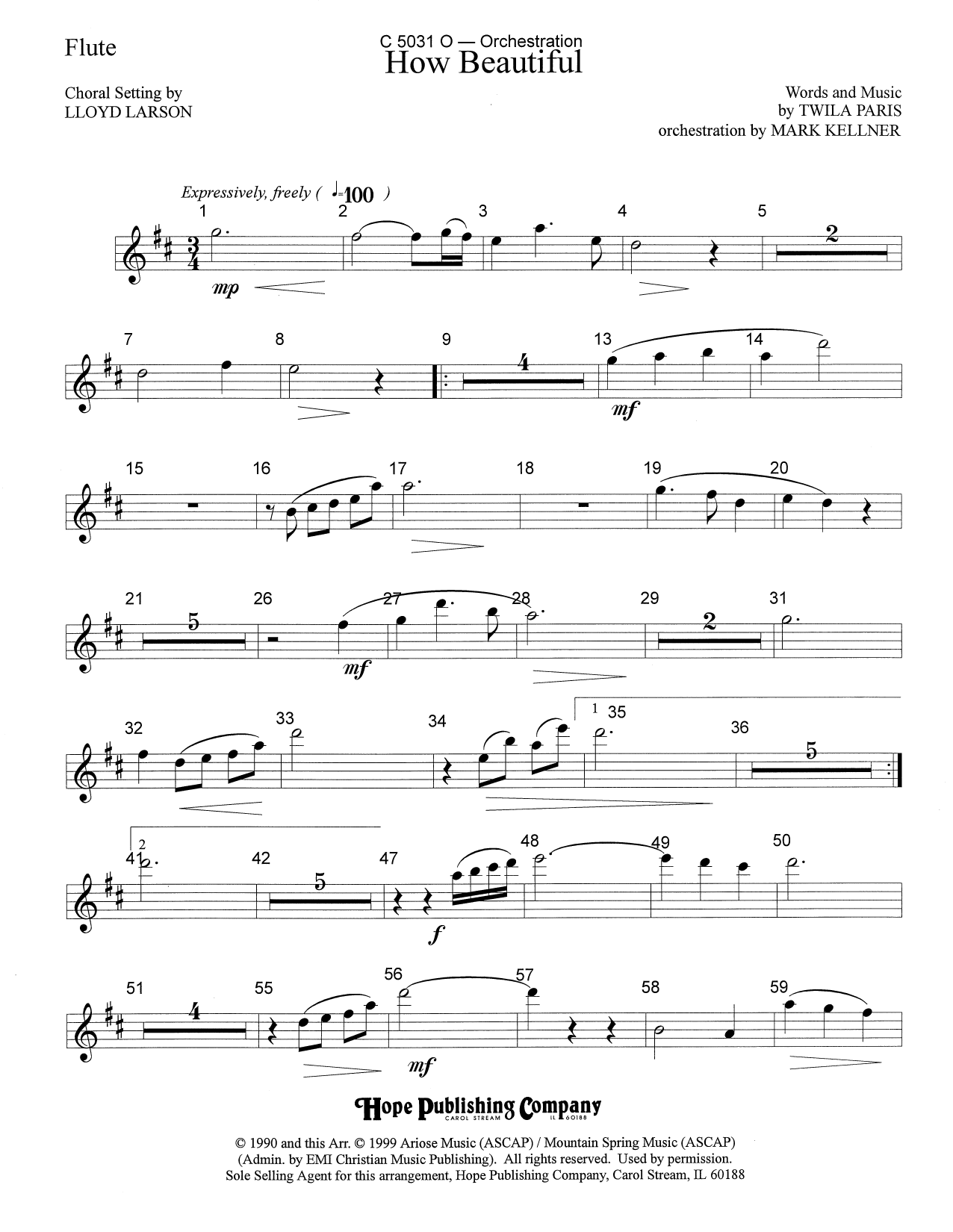 Mark Kellner How Beautiful - Flute Sheet Music Notes & Chords for Choir Instrumental Pak - Download or Print PDF