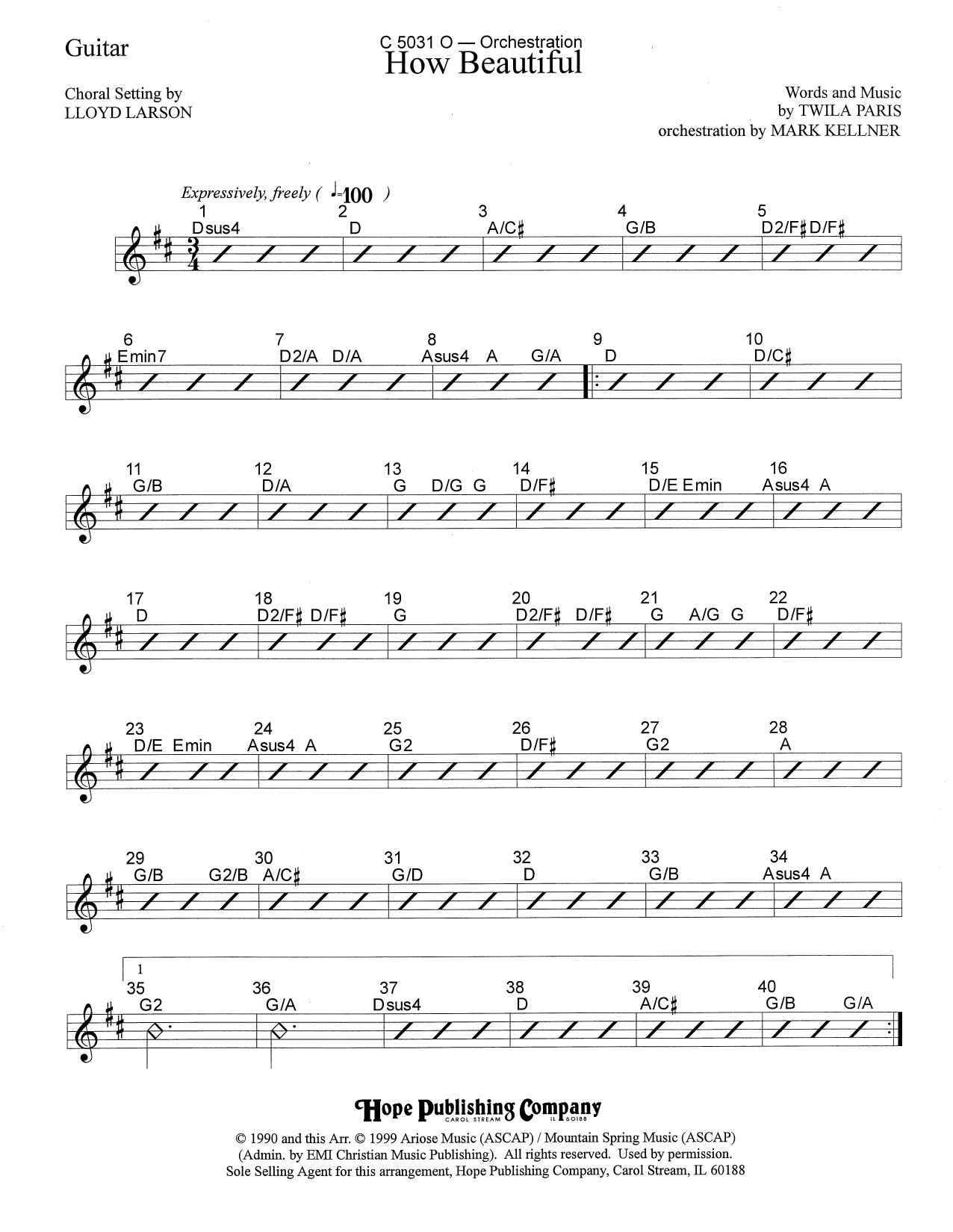 Mark Kellner How Beautiful - Guitar Sheet Music Notes & Chords for Choir Instrumental Pak - Download or Print PDF
