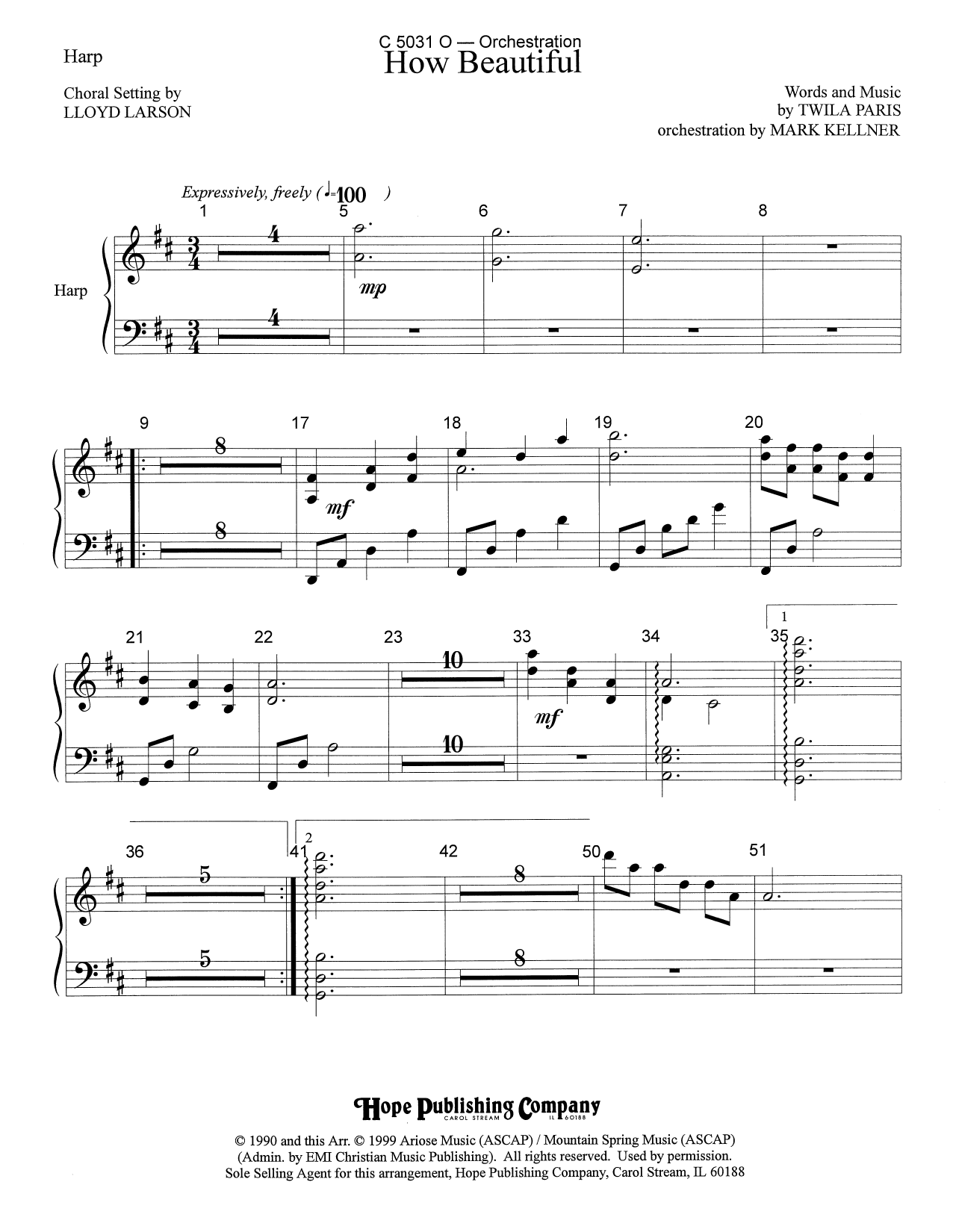 Mark Kellner How Beautiful - Harp Sheet Music Notes & Chords for Choir Instrumental Pak - Download or Print PDF
