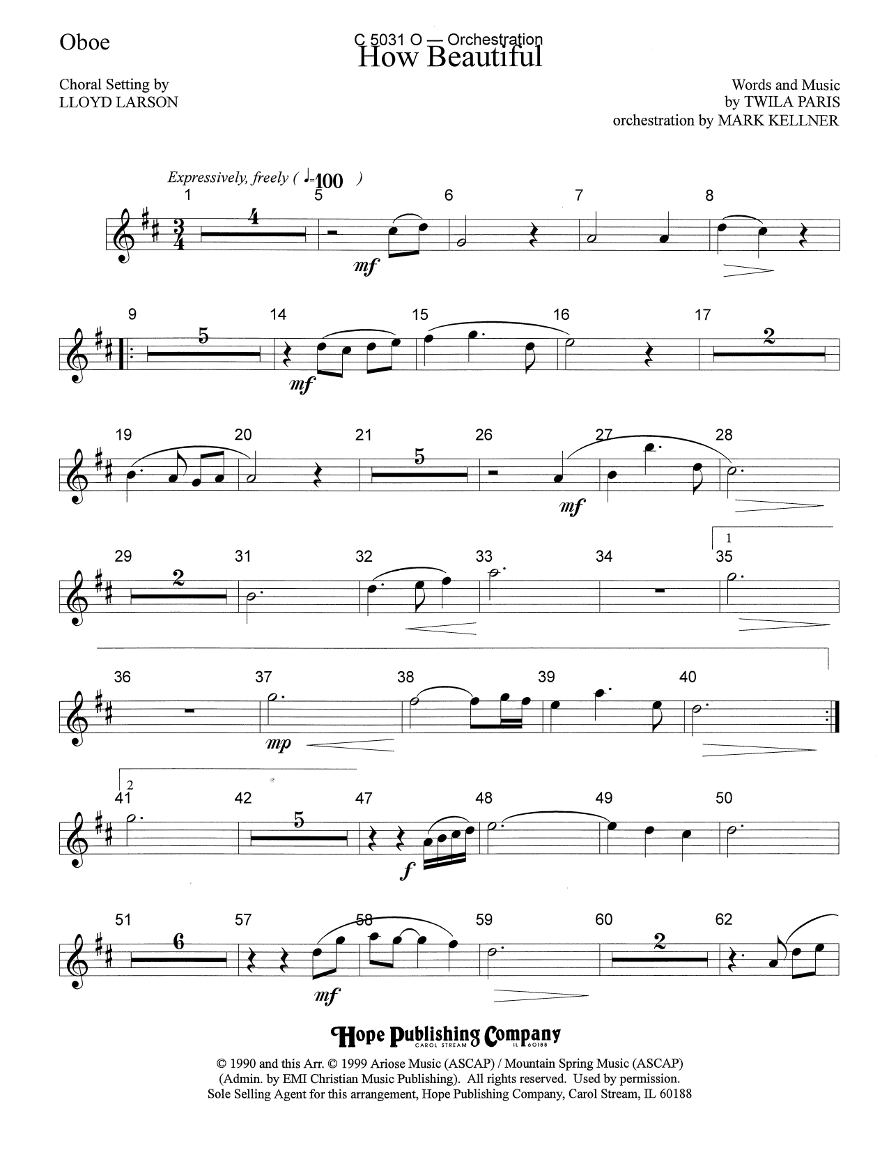 Mark Kellner How Beautiful - Oboe Sheet Music Notes & Chords for Choir Instrumental Pak - Download or Print PDF