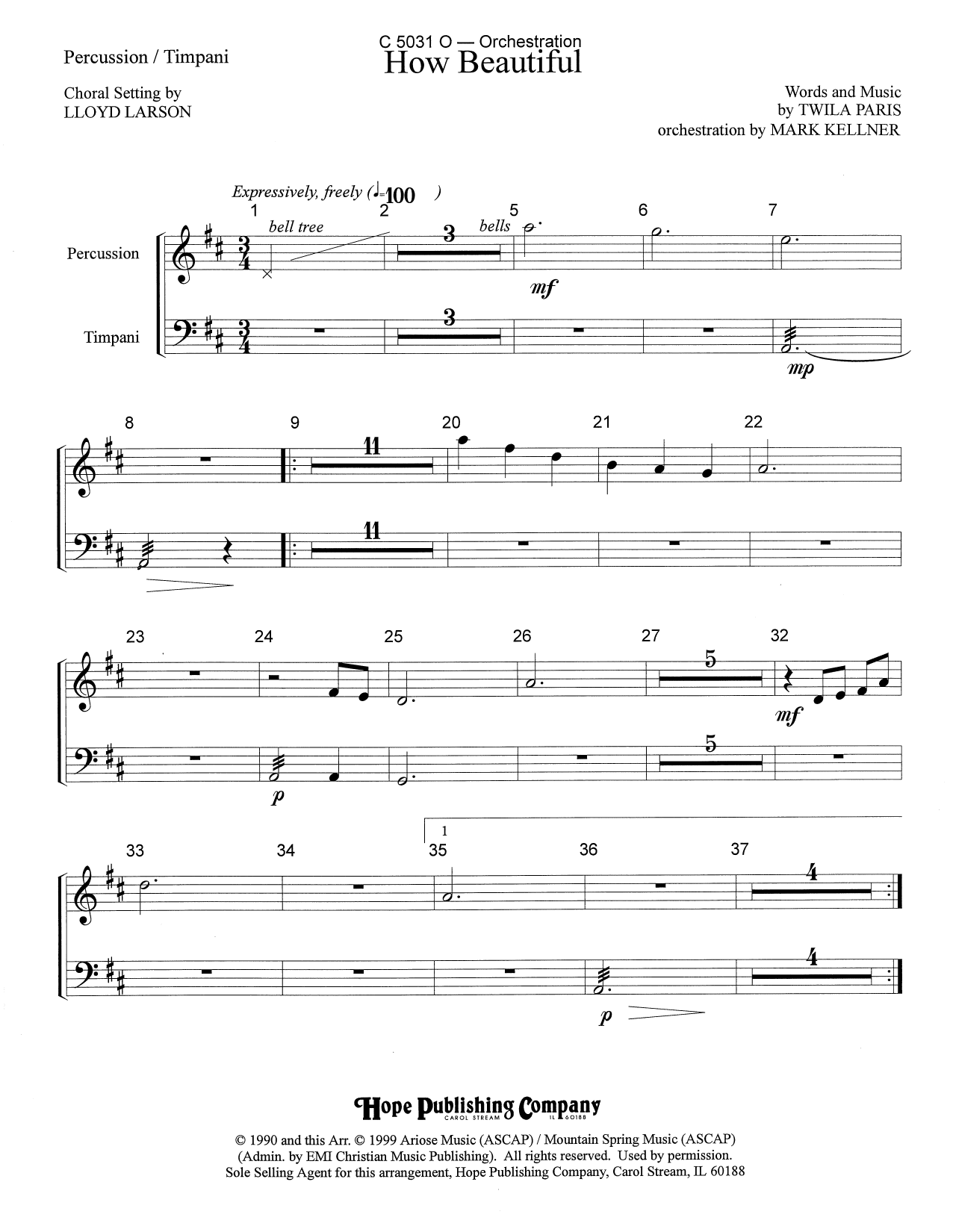 Mark Kellner How Beautiful - Percussion/Timpani Sheet Music Notes & Chords for Choir Instrumental Pak - Download or Print PDF