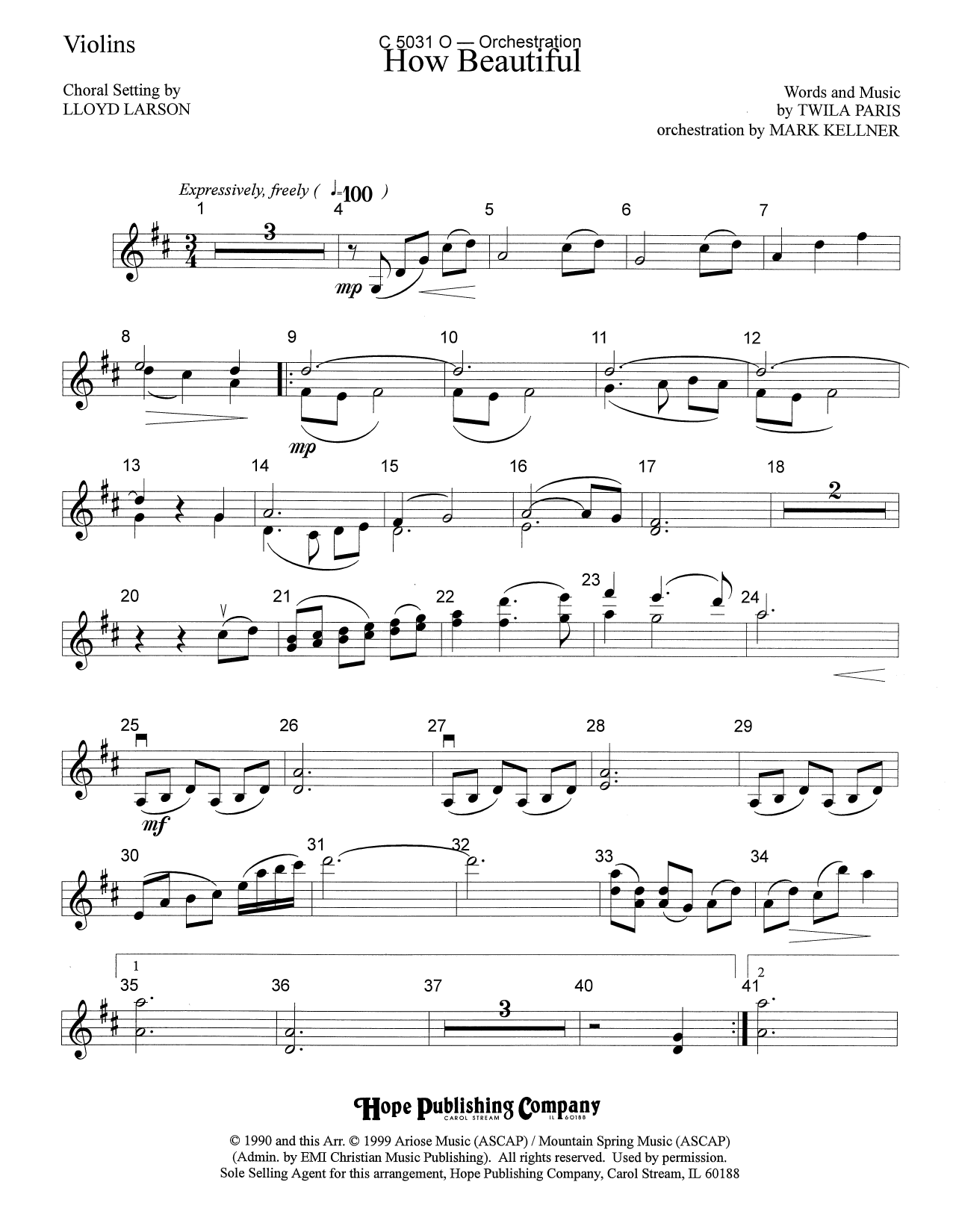 Mark Kellner How Beautiful - Violin Sheet Music Notes & Chords for Choir Instrumental Pak - Download or Print PDF