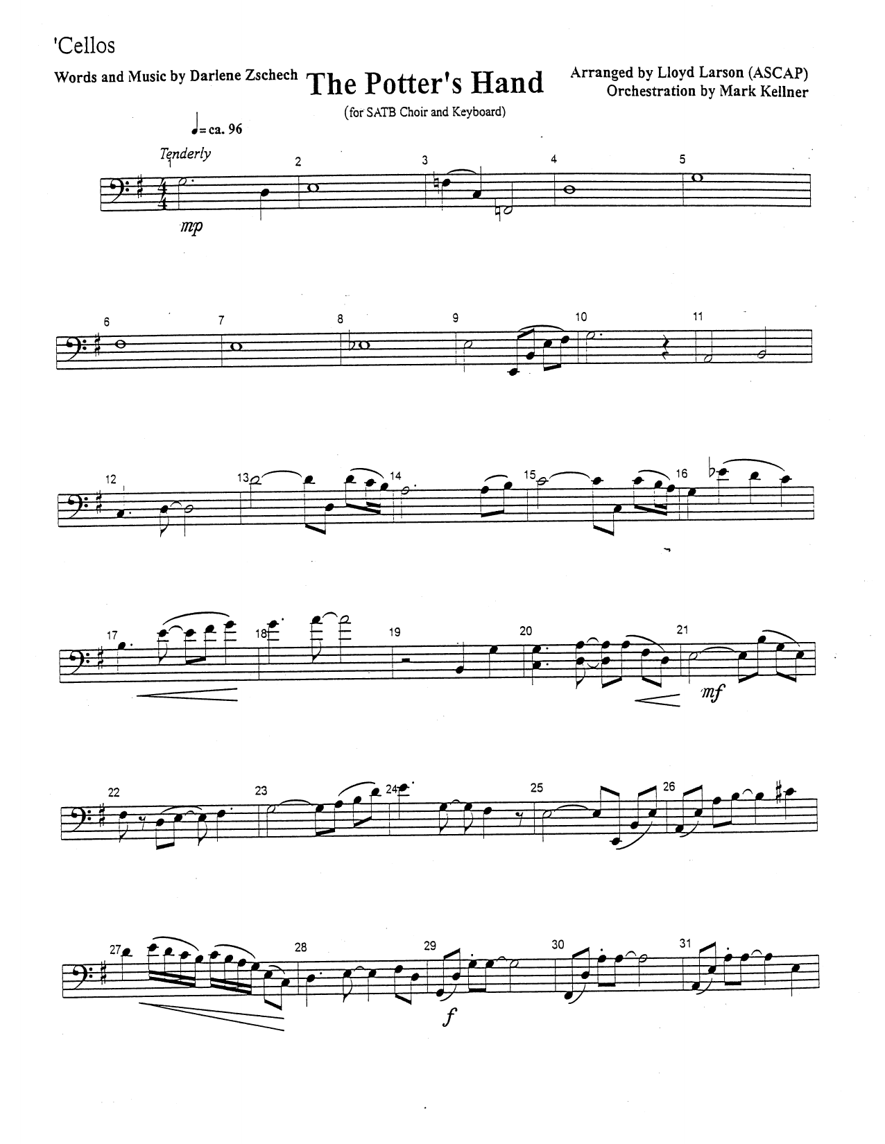 Mark Kellner The Potter's Hand - Cello Sheet Music Notes & Chords for Choir Instrumental Pak - Download or Print PDF