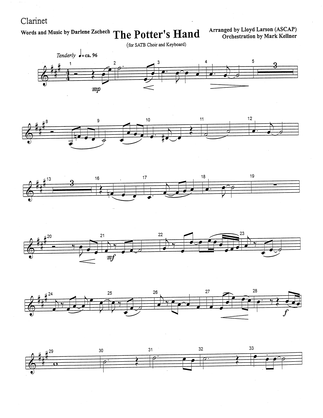 Mark Kellner The Potter's Hand - Clarinet Sheet Music Notes & Chords for Choir Instrumental Pak - Download or Print PDF