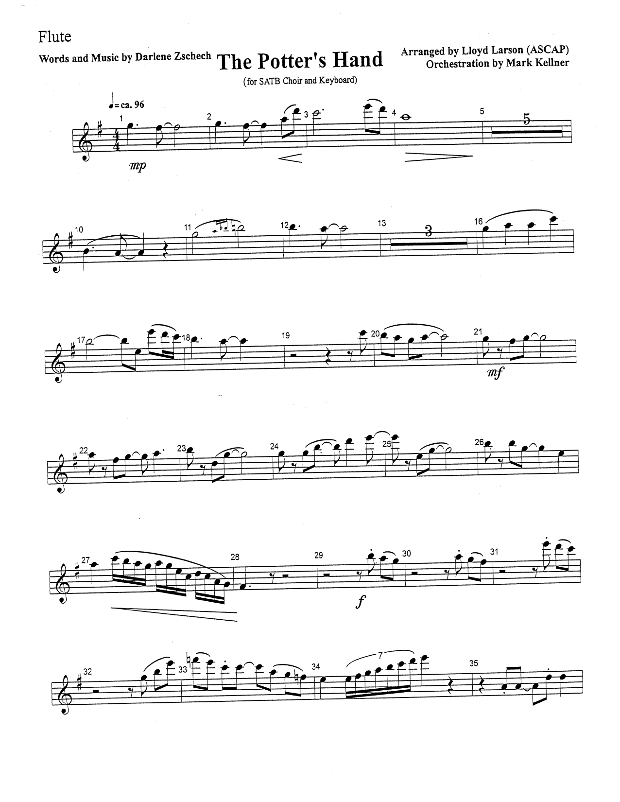 Mark Kellner The Potter's Hand - Flute Sheet Music Notes & Chords for Choir Instrumental Pak - Download or Print PDF