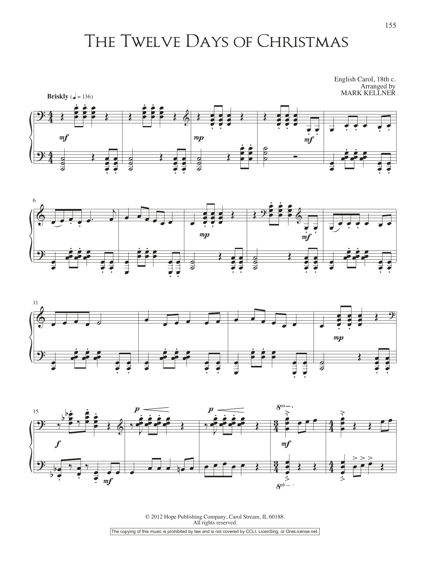 Mark Kellner The Twelve Days Of Christmas Sheet Music Notes & Chords for Piano Solo - Download or Print PDF