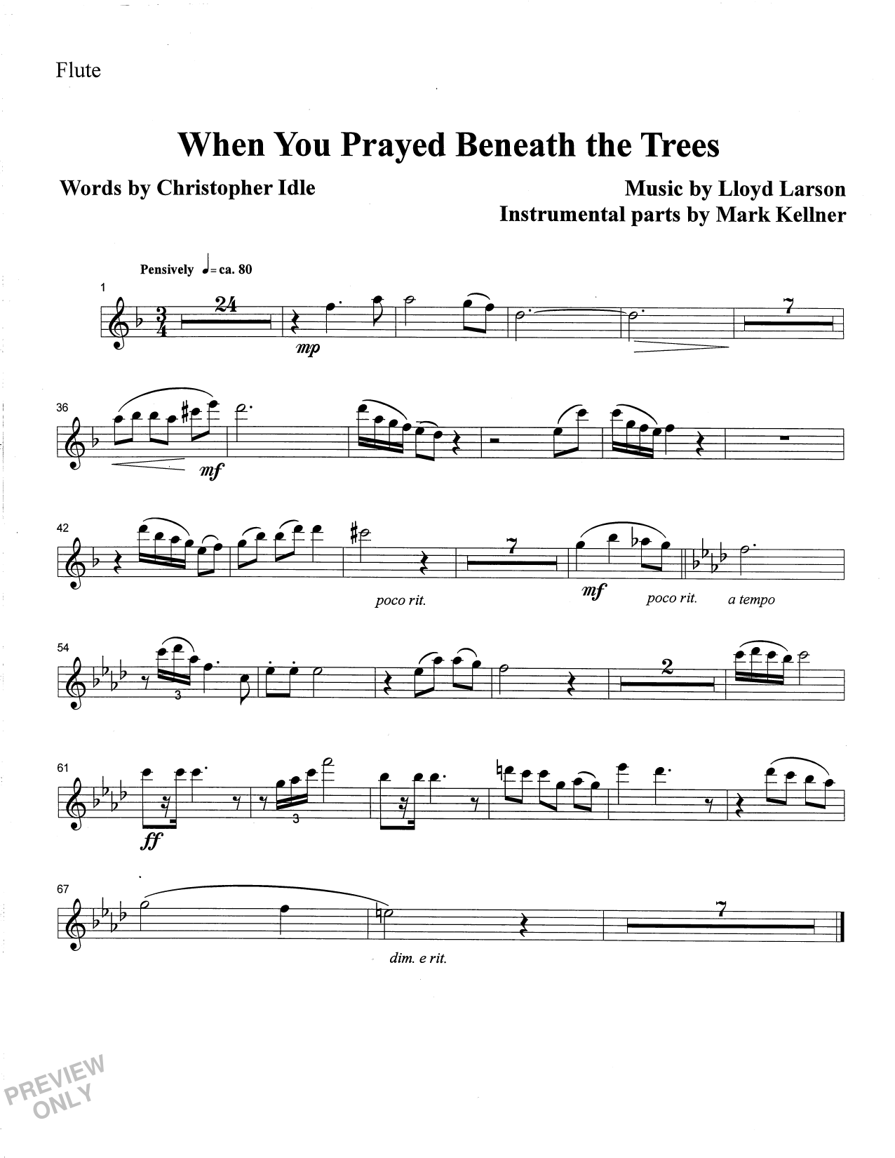 Mark Kellner When You Prayed Beneath The Trees - Flute Sheet Music Notes & Chords for Choir Instrumental Pak - Download or Print PDF