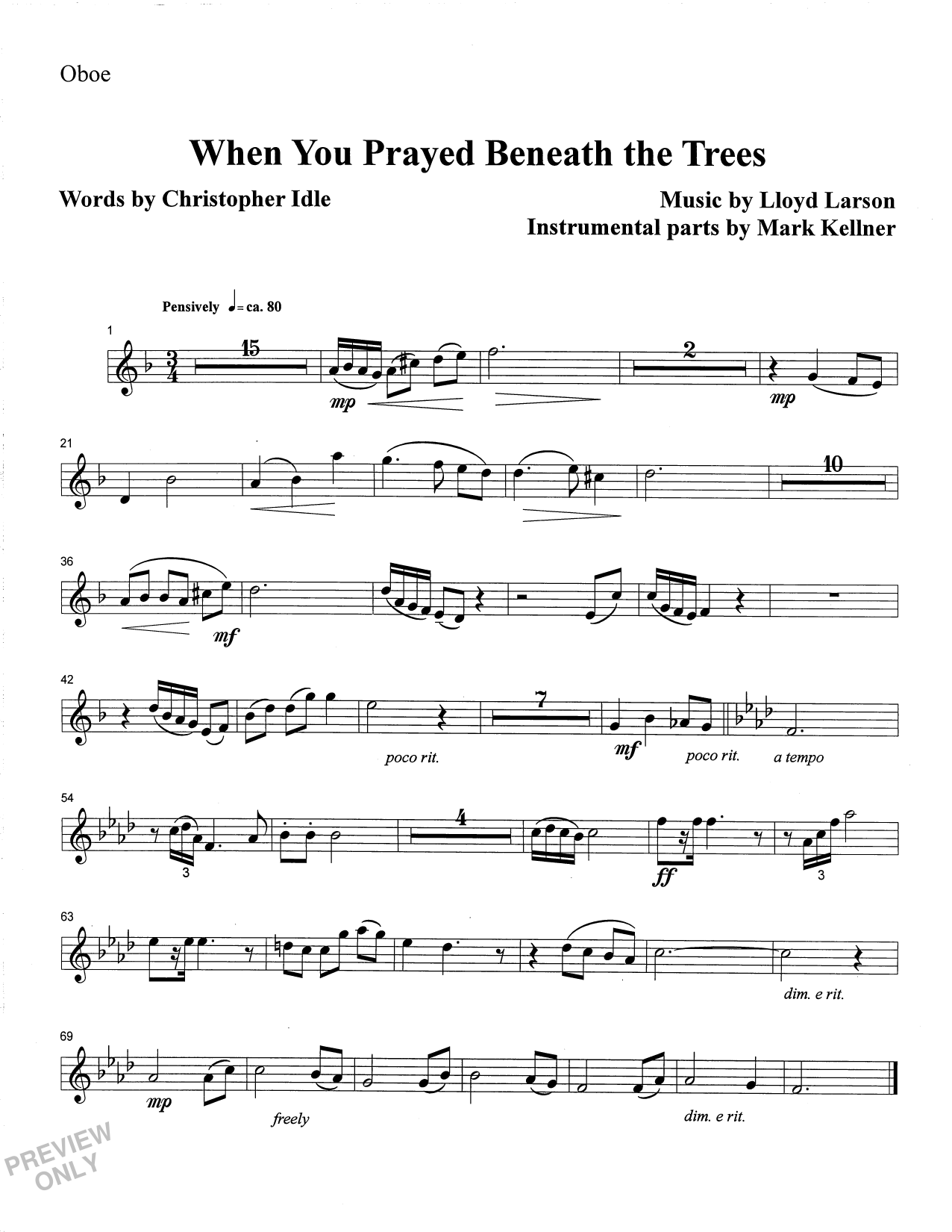 Mark Kellner When You Prayed Beneath The Trees - Oboe Sheet Music Notes & Chords for Choir Instrumental Pak - Download or Print PDF