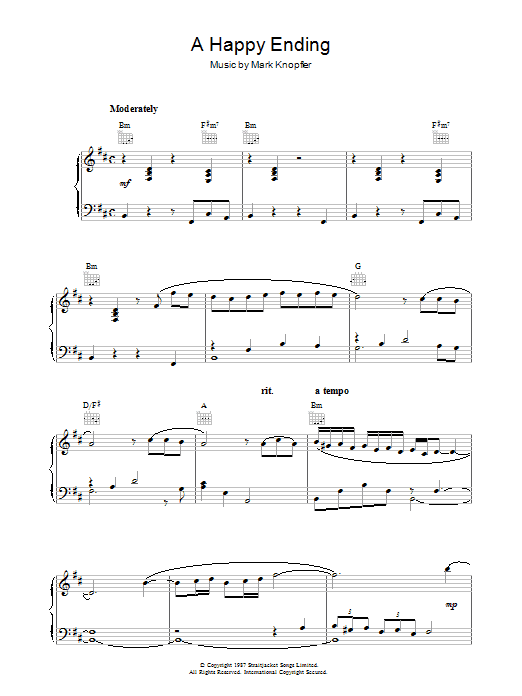 Mark Knopfler A Happy Ending (from The Princess Bride) Sheet Music Notes & Chords for Piano - Download or Print PDF