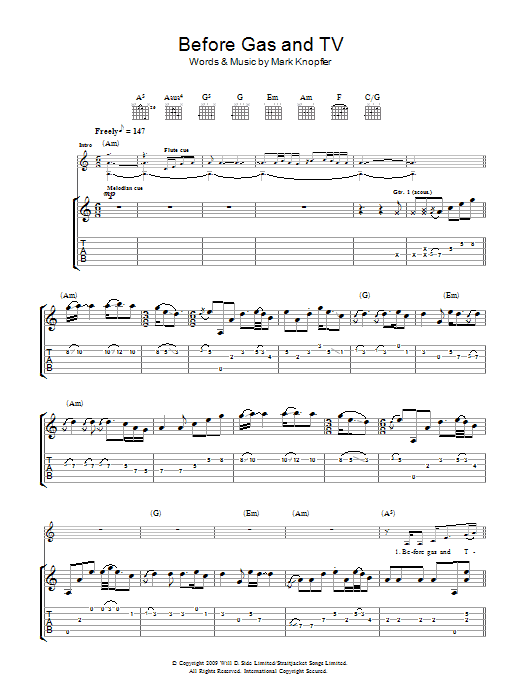 Mark Knopfler Before Gas & TV Sheet Music Notes & Chords for Guitar Tab - Download or Print PDF