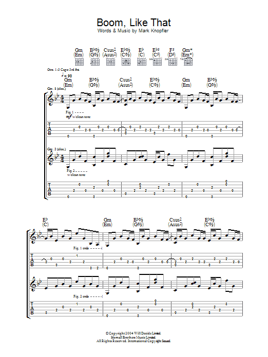 Mark Knopfler Boom, Like That Sheet Music Notes & Chords for Guitar Tab - Download or Print PDF