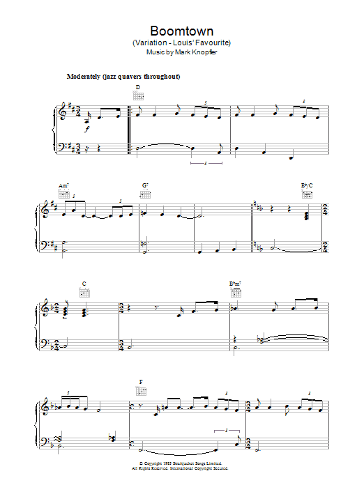 Mark Knopfler Boomtown (Variation - Louis' Favourite) (from Local Hero) Sheet Music Notes & Chords for Piano - Download or Print PDF