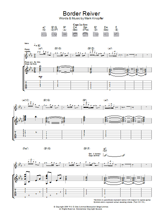 Mark Knopfler Border Reiver Sheet Music Notes & Chords for Guitar Tab - Download or Print PDF