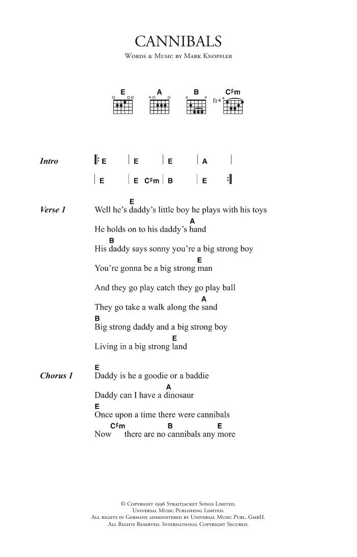 Mark Knopfler Cannibals Sheet Music Notes & Chords for Lyrics & Chords - Download or Print PDF