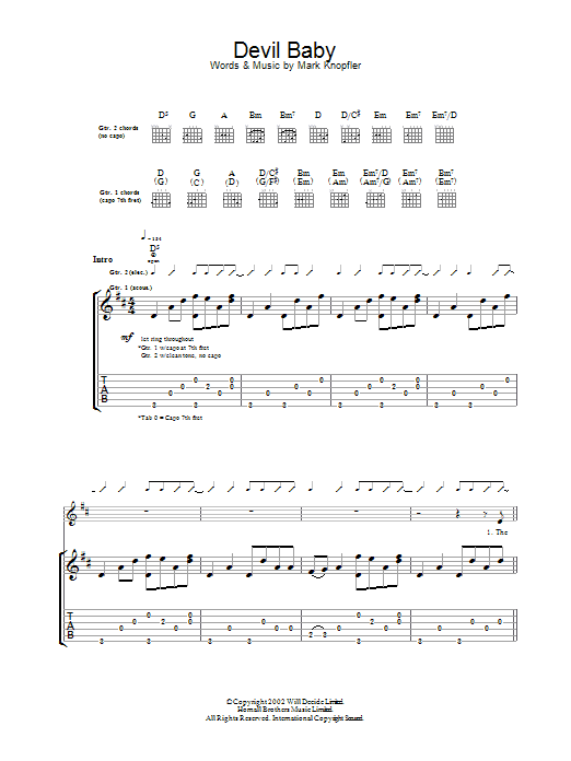 Mark Knopfler Devil Baby Sheet Music Notes & Chords for Guitar Tab - Download or Print PDF