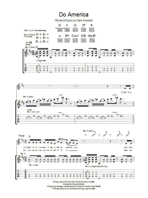 Mark Knopfler Do America Sheet Music Notes & Chords for Guitar Tab - Download or Print PDF