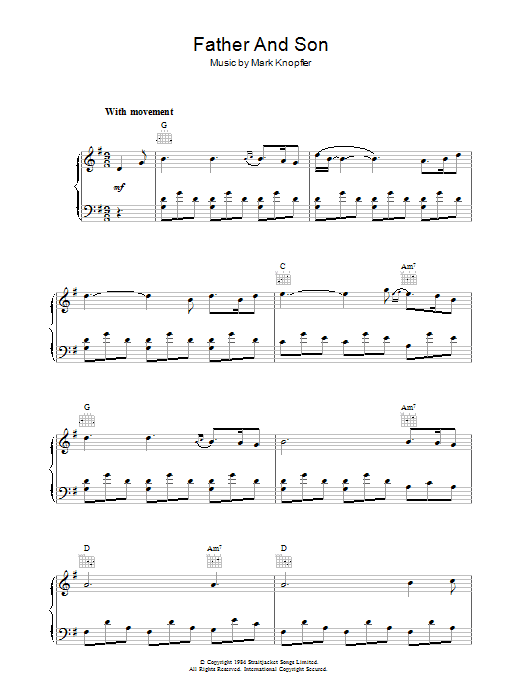 Mark Knopfler Father And Son (from Cal) Sheet Music Notes & Chords for Piano - Download or Print PDF