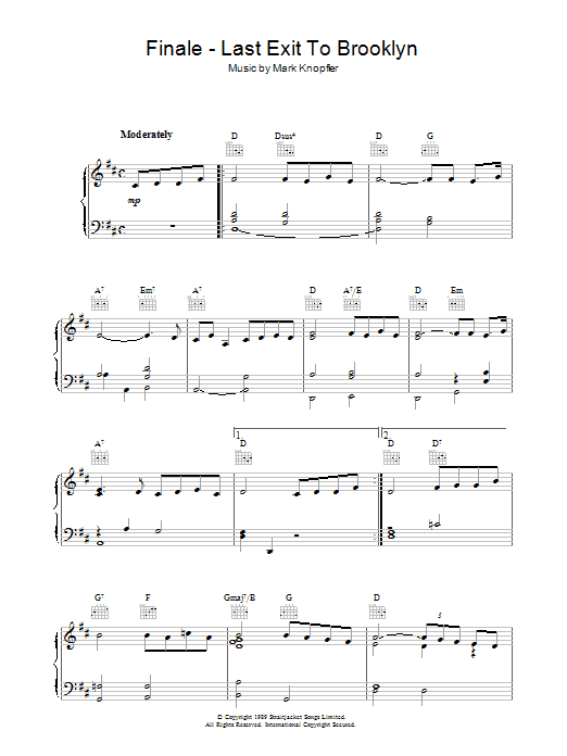 Mark Knopfler Finale - Last Exit To Brooklyn Sheet Music Notes & Chords for Piano - Download or Print PDF