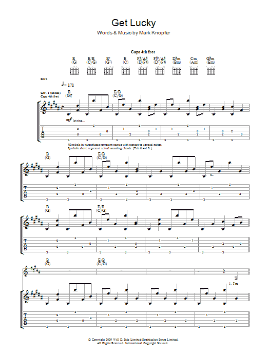 Mark Knopfler Get Lucky Sheet Music Notes & Chords for Lyrics & Chords - Download or Print PDF