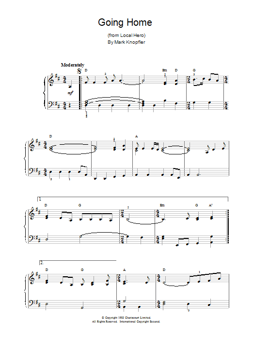 Mark Knopfler Going Home (from Local Hero) Sheet Music Notes & Chords for Piano - Download or Print PDF