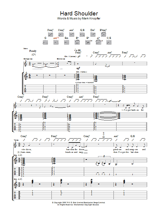 Mark Knopfler Hard Shoulder Sheet Music Notes & Chords for Guitar Tab - Download or Print PDF