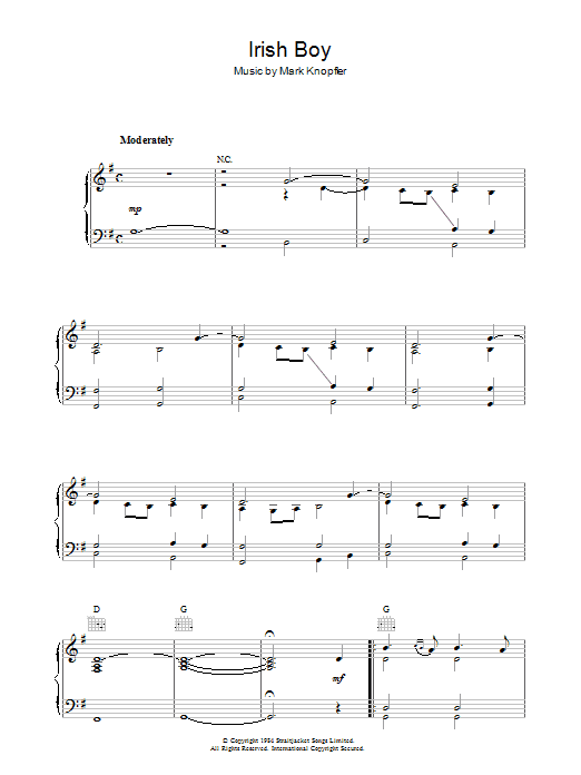 Mark Knopfler Irish Boy (from Cal) Sheet Music Notes & Chords for Piano - Download or Print PDF